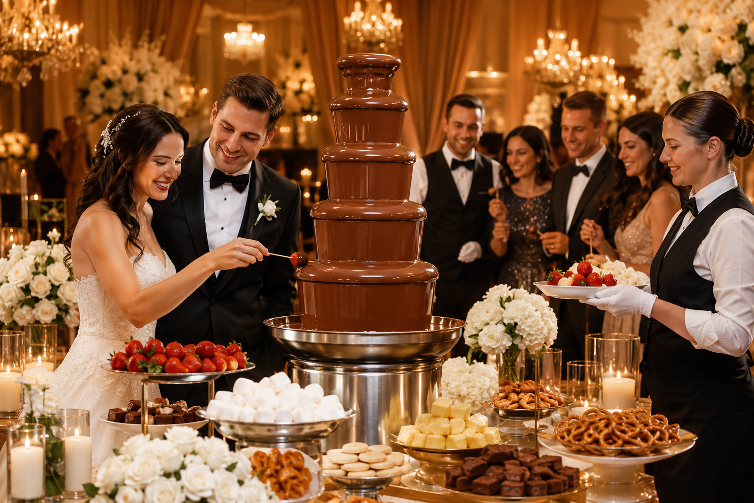 How Do You Plan a Buffet with a Chocolate Fountain for Large Wedding Receptions?